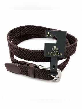 🩵LEBRA Men’s Braided Elastic Belt in Dark Brown - Large